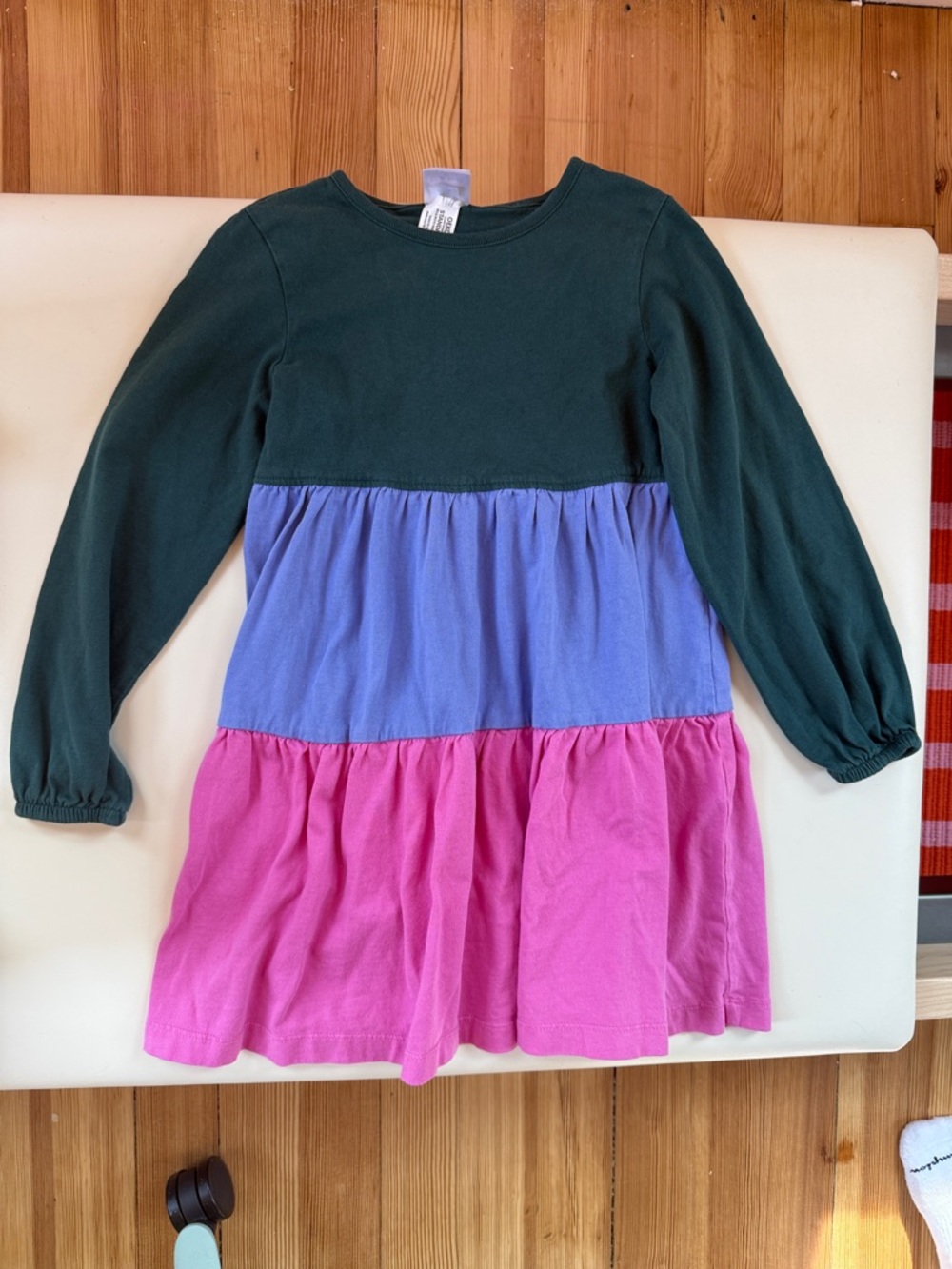 Hanna Andersson Colorblock‎ Tiered Dress - Dark Green, Lavender & Hot Pink